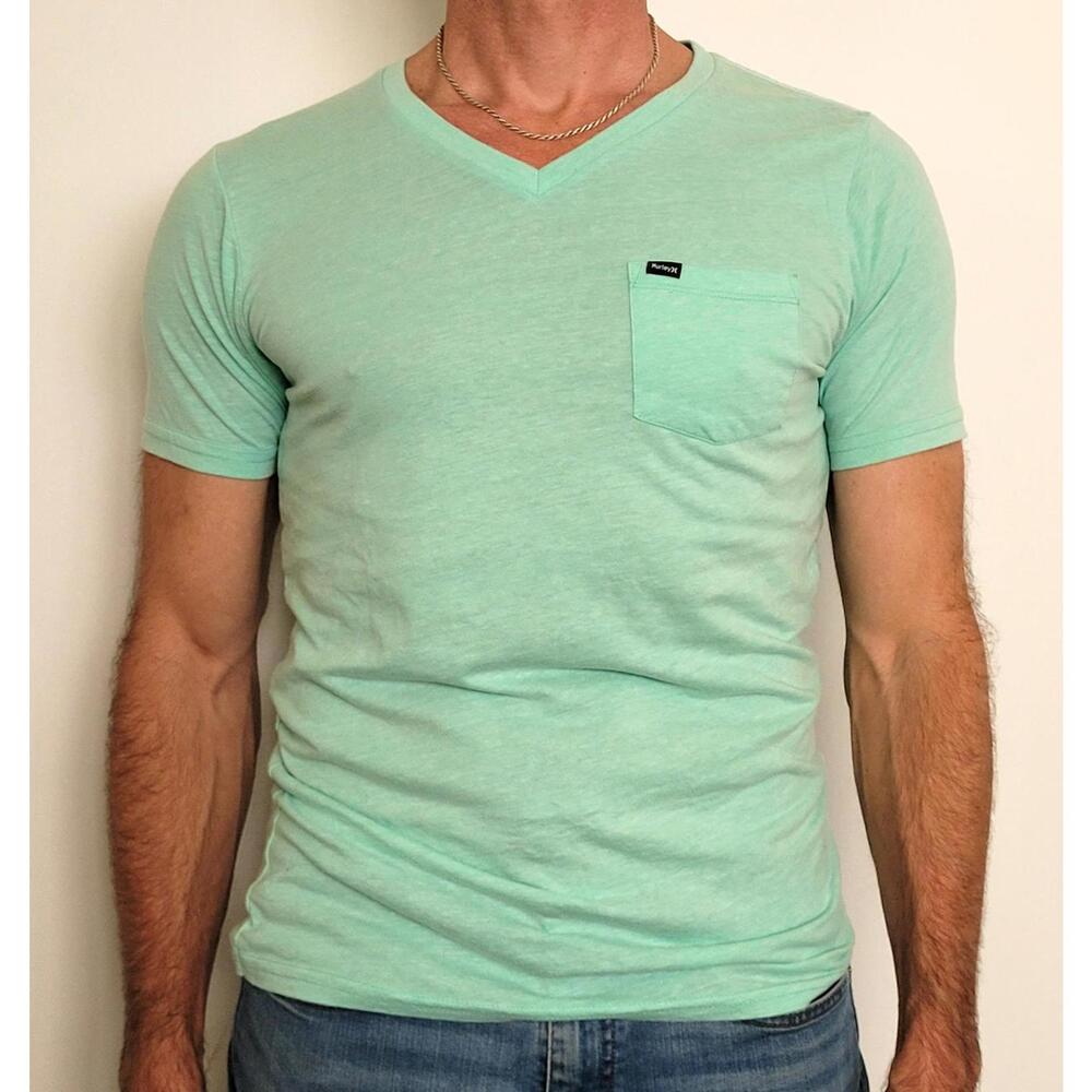 Hurley Men’s M Mint Green V-Neck Pocket T-Shirt Premium Fit